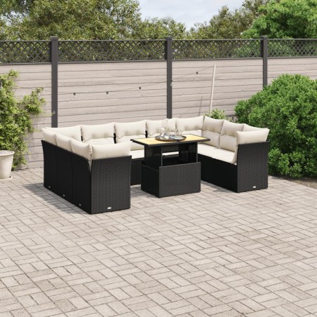 vidaXL Set de sofás de jardín 10 pzas cojines ratán sintético negro