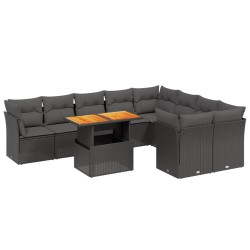 vidaXL Set de sofás de jardín 10 pzas cojines ratán sintético negro