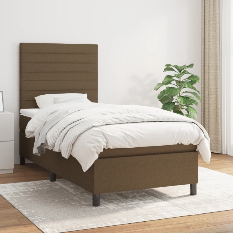 vidaXL Cama box spring con colchón tela marrón oscuro 80x200 cm vidaXL Cama box spring con colchón tela marrón oscuro 80x200 cm