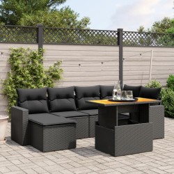 vidaXL Set de comedor de jardín 7 pzas y cojines ratán sintético negro