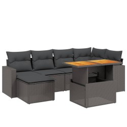 vidaXL Set de comedor de jardín 7 pzas y cojines ratán sintético negro