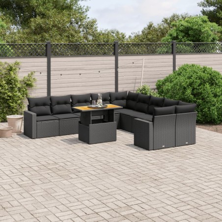 vidaXL Set de sofás de jardín 11 pzas y cojines ratán sintético negro