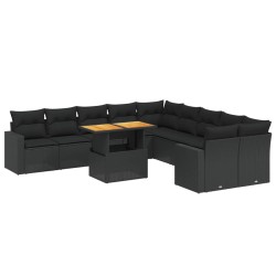 vidaXL Set de sofás de jardín 11 pzas y cojines ratán sintético negro
