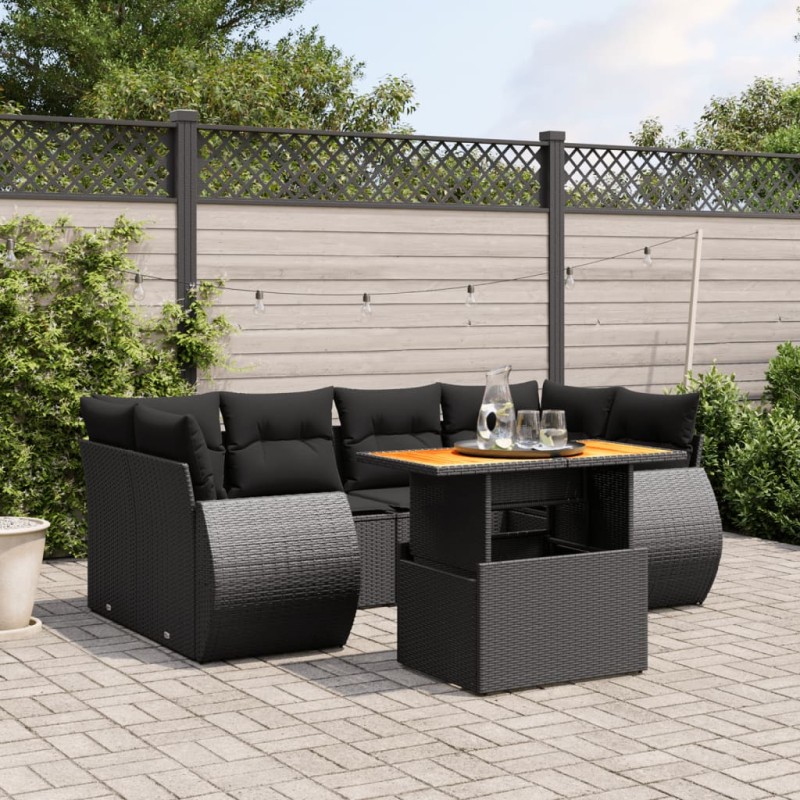 vidaXL Set de comedor de jardín 7 pzas y cojines ratán sintético negro vidaXL Set de comedor de jardín 7 pzas y cojines ratán sintético negro