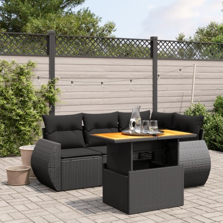 vidaXL Set de muebles de jardín 5 pzas y cojines ratán sintético negro