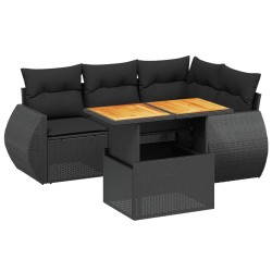 vidaXL Set de muebles de jardín 5 pzas y cojines ratán sintético negro