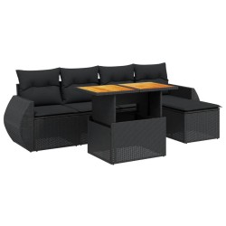 vidaXL Set de sofás de jardín 6 piezas y cojines ratán sintético negro