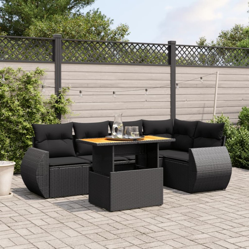 vidaXL Set de sofás de jardín 6 piezas y cojines ratán sintético negro vidaXL Set de sofás de jardín 6 piezas y cojines ratán sintético negro