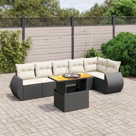 vidaXL Set de comedor de jardín 7 pzas y cojines ratán sintético negro