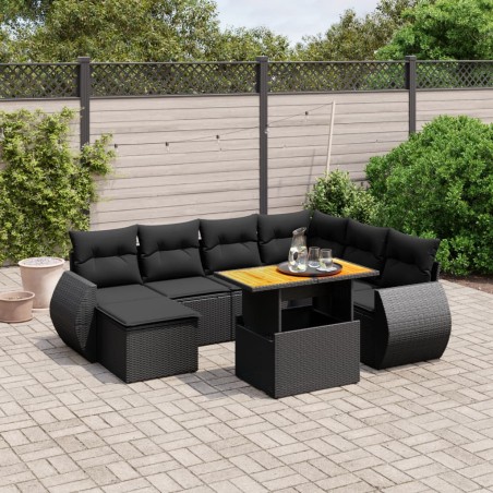 vidaXL Set de sofás de jardín 8 piezas y cojines ratán sintético negro