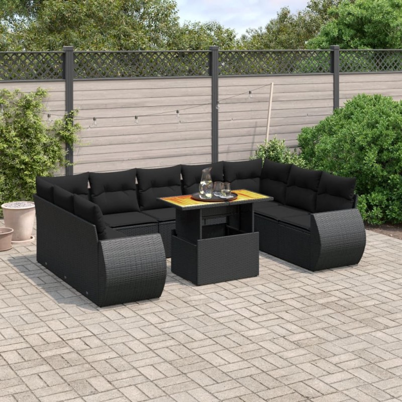 vidaXL Set de sofás de jardín 10 pzas cojines ratán sintético negro vidaXL Set de sofás de jardín 10 pzas cojines ratán sintético negro