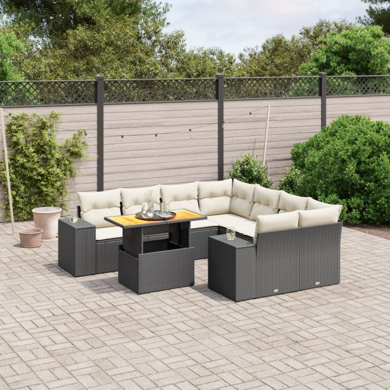 vidaXL Set de sofás de jardín 8 piezas y cojines ratán sintético negro vidaXL Set de sofás de jardín 8 piezas y cojines ratán sintético negro