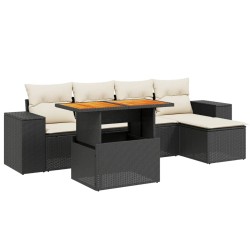 vidaXL Set de sofás de jardín 6 piezas y cojines ratán sintético negro