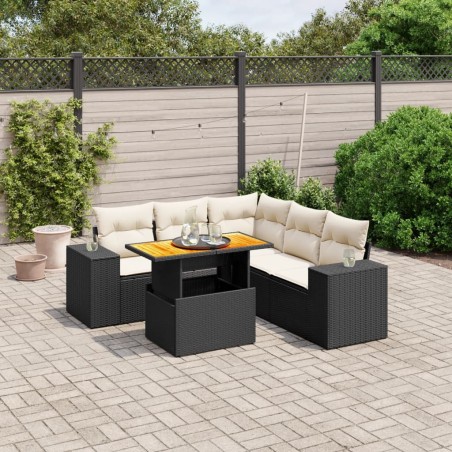 vidaXL Set de sofás de jardín 6 piezas y cojines ratán sintético negro