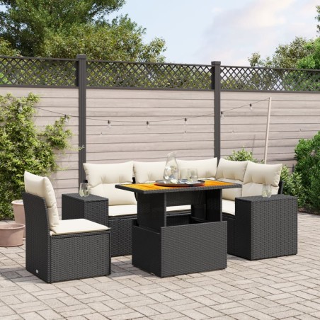 vidaXL Set de sofás de jardín 6 piezas y cojines ratán sintético negro