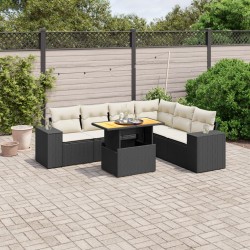 vidaXL Set de comedor de jardín 7 pzas y cojines ratán sintético negro