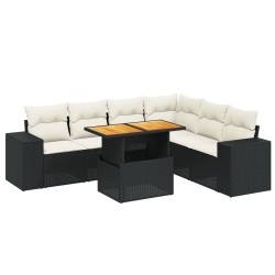 vidaXL Set de comedor de jardín 7 pzas y cojines ratán sintético negro