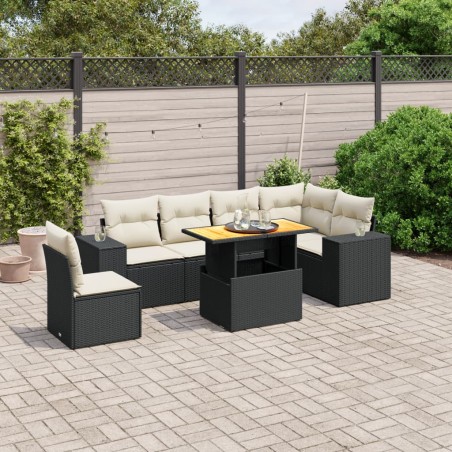 vidaXL Set de comedor de jardín 7 pzas y cojines ratán sintético negro