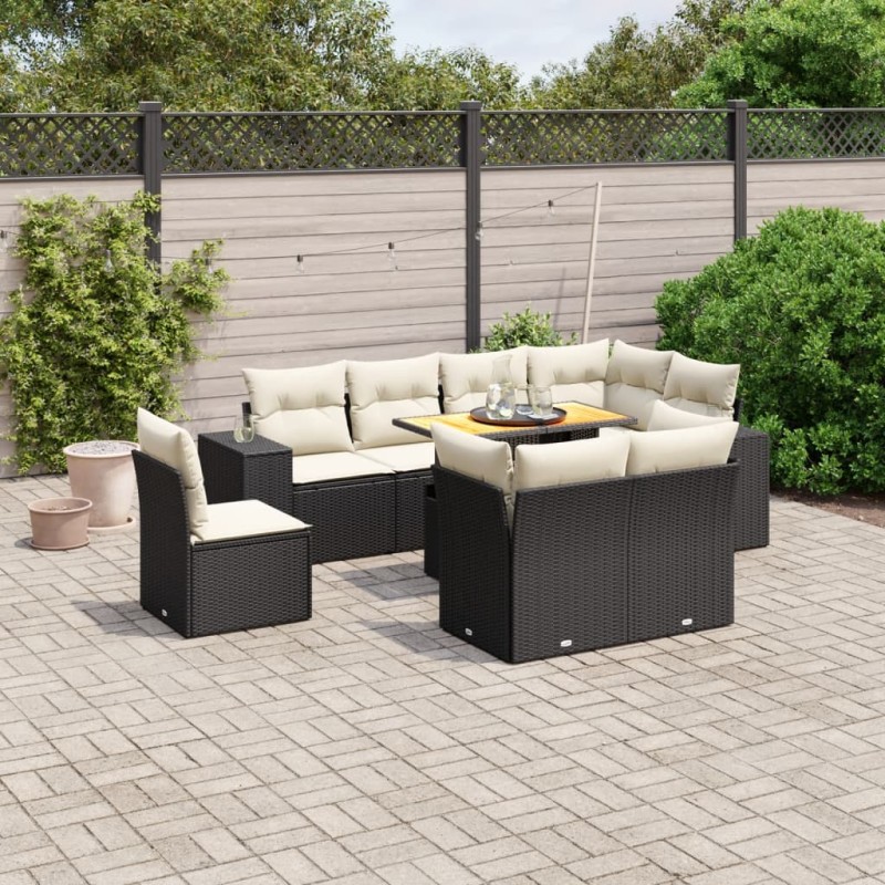 vidaXL Set de sofás de jardín 8 piezas y cojines ratán sintético negro vidaXL Set de sofás de jardín 8 piezas y cojines ratán sintético negro