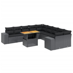 vidaXL Set de sofás de jardín 11 pzas y cojines ratán sintético negro