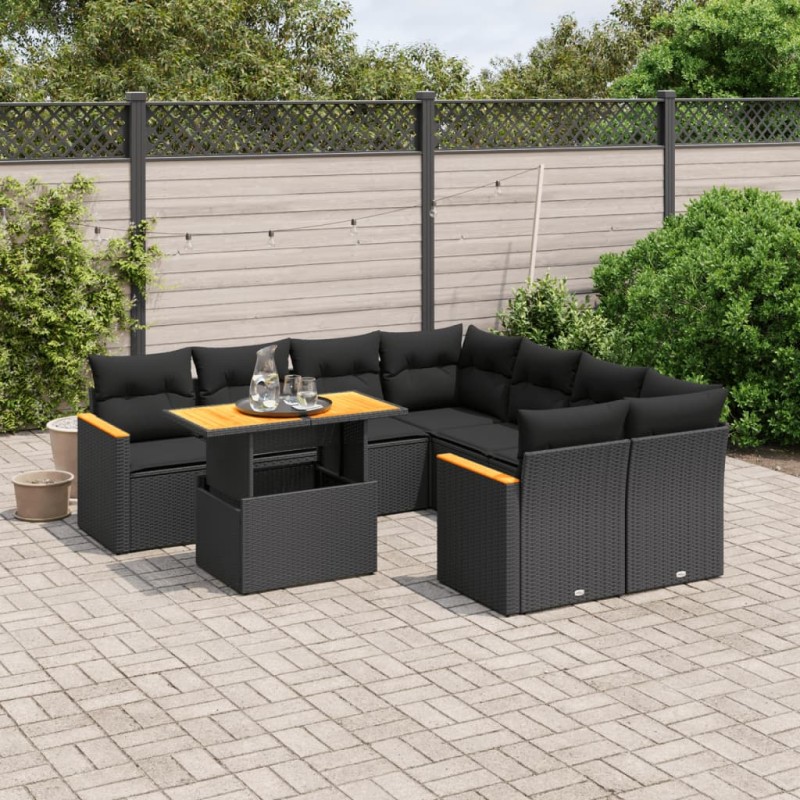 vidaXL Set de sofás de jardín 8 piezas y cojines ratán sintético negro vidaXL Set de sofás de jardín 8 piezas y cojines ratán sintético negro