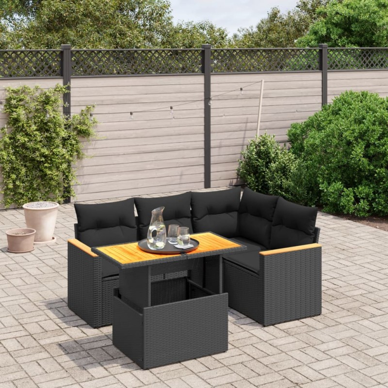 vidaXL Set de muebles de jardín 5 pzas y cojines ratán sintético negro vidaXL Set de muebles de jardín 5 pzas y cojines ratán sintético negro