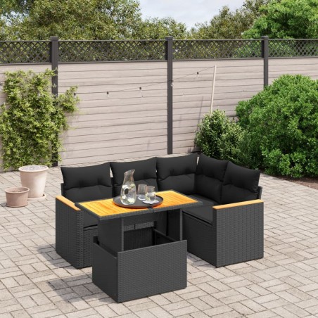 vidaXL Set de muebles de jardín 5 pzas y cojines ratán sintético negro