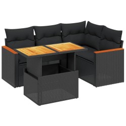 vidaXL Set de muebles de jardín 5 pzas y cojines ratán sintético negro