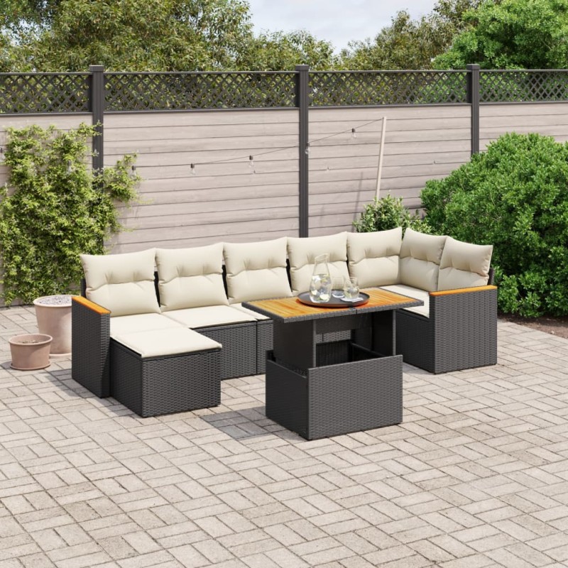vidaXL Set de sofás de jardín 8 piezas y cojines ratán sintético negro vidaXL Set de sofás de jardín 8 piezas y cojines ratán sintético negro