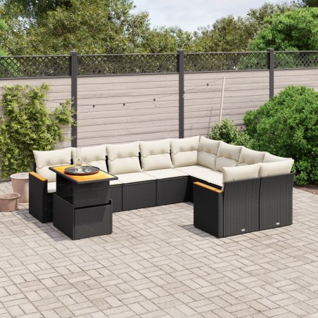 vidaXL Set de sofás de jardín 10 pzas cojines ratán sintético negro
