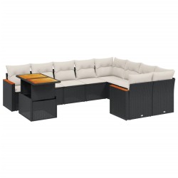 vidaXL Set de sofás de jardín 10 pzas cojines ratán sintético negro