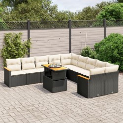 vidaXL Set de sofás de jardín 11 pzas y cojines ratán sintético negro