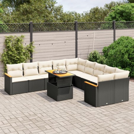 vidaXL Set de sofás de jardín 11 pzas y cojines ratán sintético negro