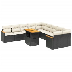 vidaXL Set de sofás de jardín 11 pzas y cojines ratán sintético negro