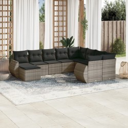 vidaXL Set de sofás de jardín 10 pzas con cojines ratán sintético gris