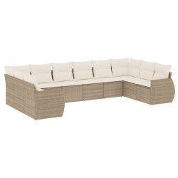 vidaXL Juego de sofás jardín con cojines beige 10 pzas ratán sintético