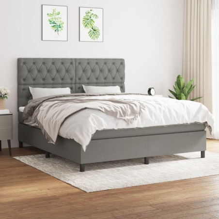 vidaXL Cama box spring con colchón tela gris oscuro 160x200 cm