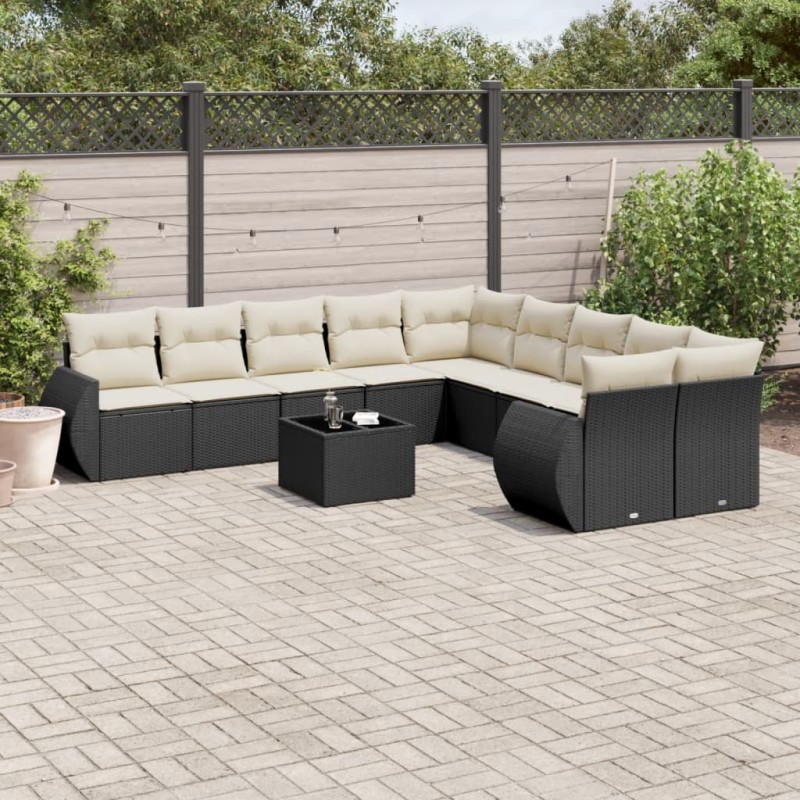 vidaXL Set de sofás de jardín 11 pzas y cojines ratán sintético negro