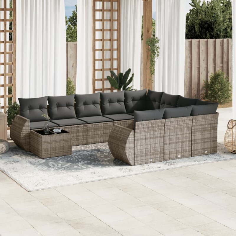 vidaXL Set de sofás de jardín 11 pzas y cojines ratán sintético gris vidaXL Set de sofás de jardín 11 pzas y cojines ratán sintético gris