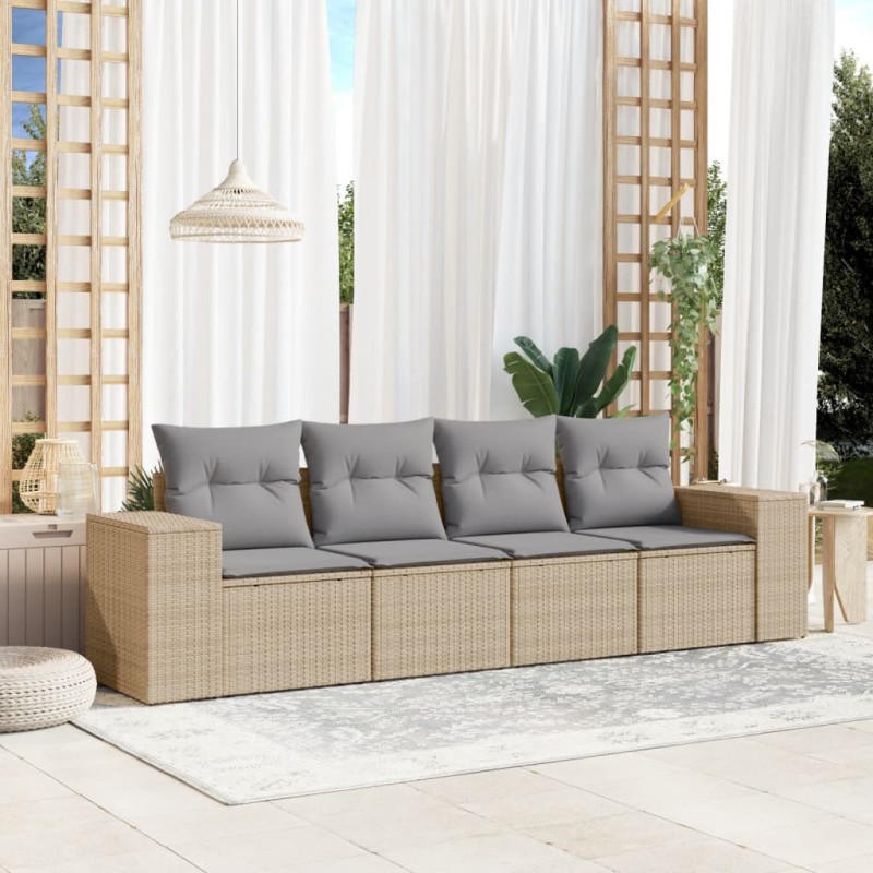 vidaXL Juego de sofás jardín con cojines 4 pzas ratán sintético beige vidaXL Juego de sofás jardín con cojines 4 pzas ratán sintético beige