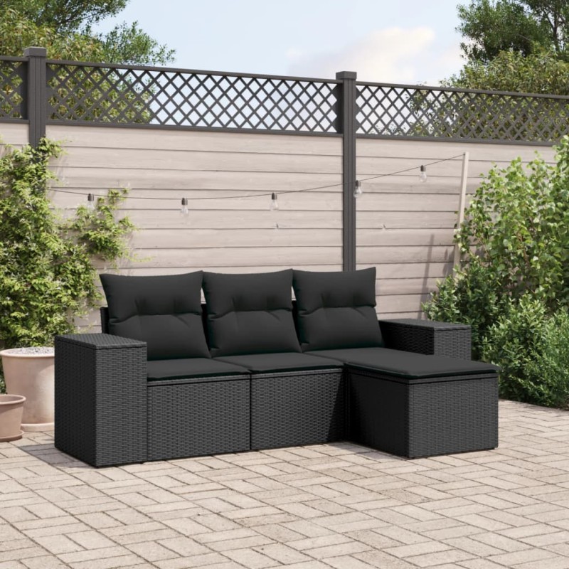 vidaXL Juego de sofás jardín 4 pzas con cojines ratán sintético negro vidaXL Juego de sofás jardín 4 pzas con cojines ratán sintético negro
