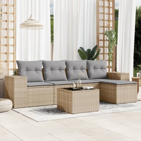 vidaXL Juego de sofás jardín con cojines 6 pzas ratán sintético beige