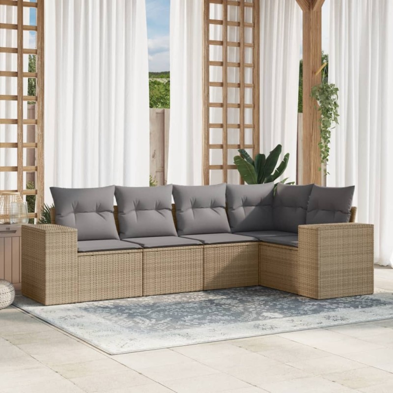 vidaXL Juego de sofás jardín con cojines 5 pzas ratán sintético beige vidaXL Juego de sofás jardín con cojines 5 pzas ratán sintético beige