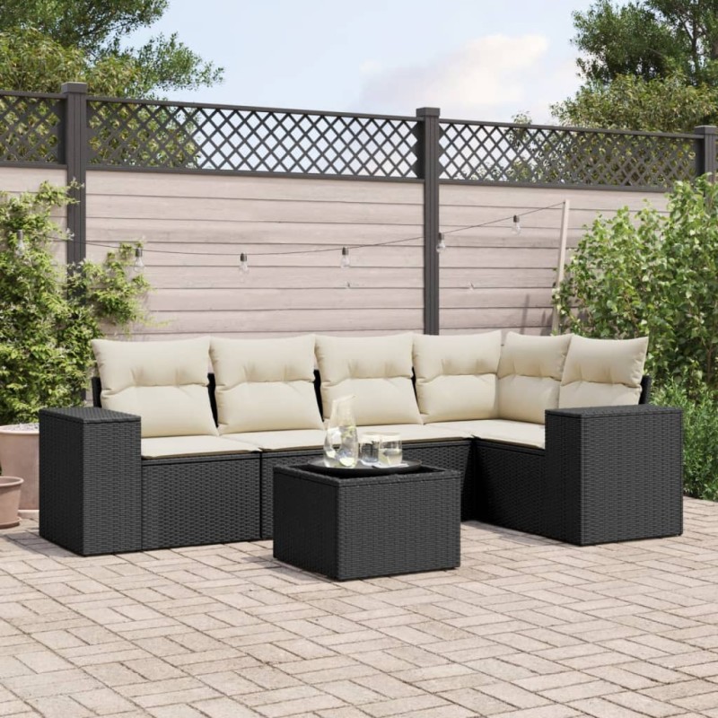 vidaXL Set de sofás de jardín 6 piezas y cojines ratán sintético negro vidaXL Set de sofás de jardín 6 piezas y cojines ratán sintético negro