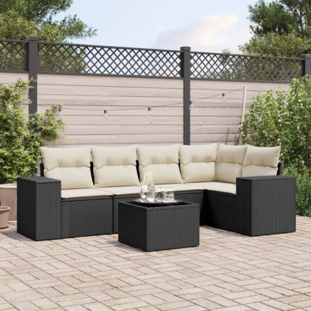 vidaXL Set de sofás de jardín 6 piezas y cojines ratán sintético negro