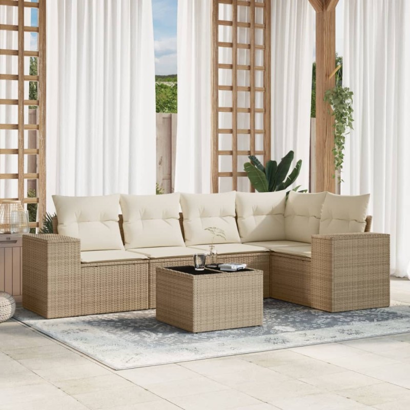vidaXL Juego de sofás jardín con cojines 6 pzas ratán sintético beige vidaXL Juego de sofás jardín con cojines 6 pzas ratán sintético beige