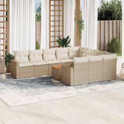 vidaXL Set de sofás de jardín 11pzas con cojines ratán sintético beige