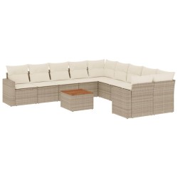 vidaXL Set de sofás de jardín 11pzas con cojines ratán sintético beige