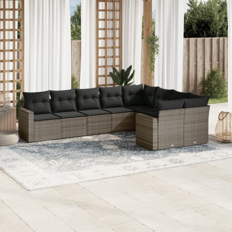 vidaXL Set de muebles de jardín 9 pzas y cojines ratán sintético gris
