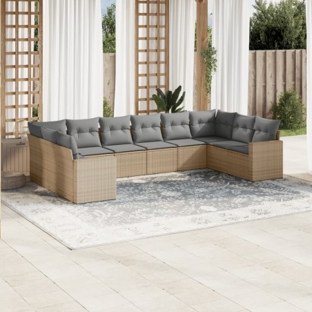 vidaXL Juego de sofás jardín con cojines beige 10 pzas ratán sintético